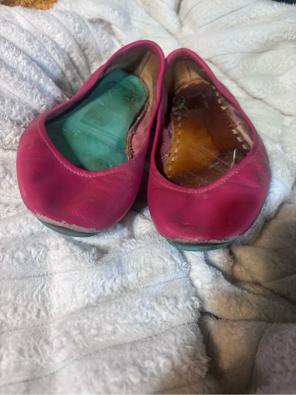 Tieks Pink Leather Ballet Flats with Teal Insoles - Picture 2 of 4